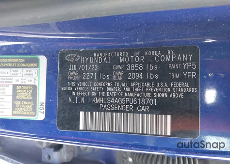 2023 Hyundai Elantra Sel z USA, uszkodzony, nr VIN KMHLS4AG5PU618701